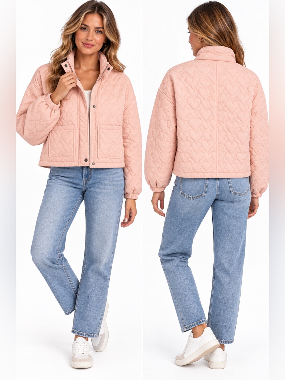 Anthro saltwater LUXE Pale Pink Quilted Heart Puffer Jacket small
